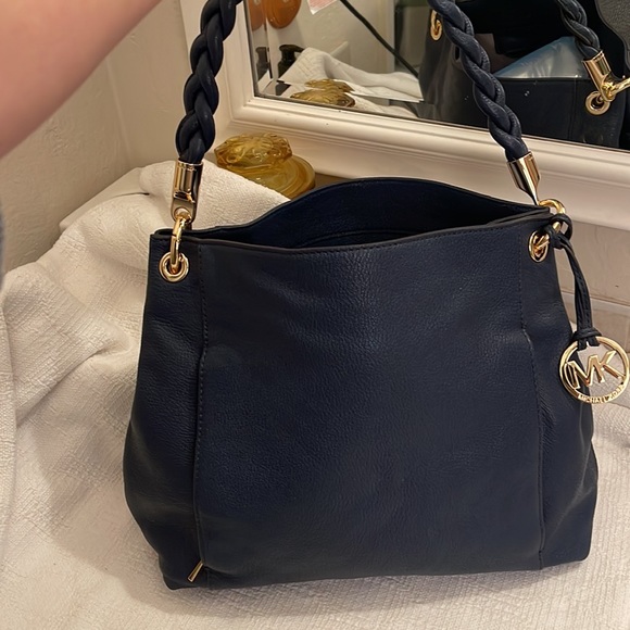MICHAEL Michael Kors Handbags - MICHAEL KORS-braided handle leather navy satchel -NWOT